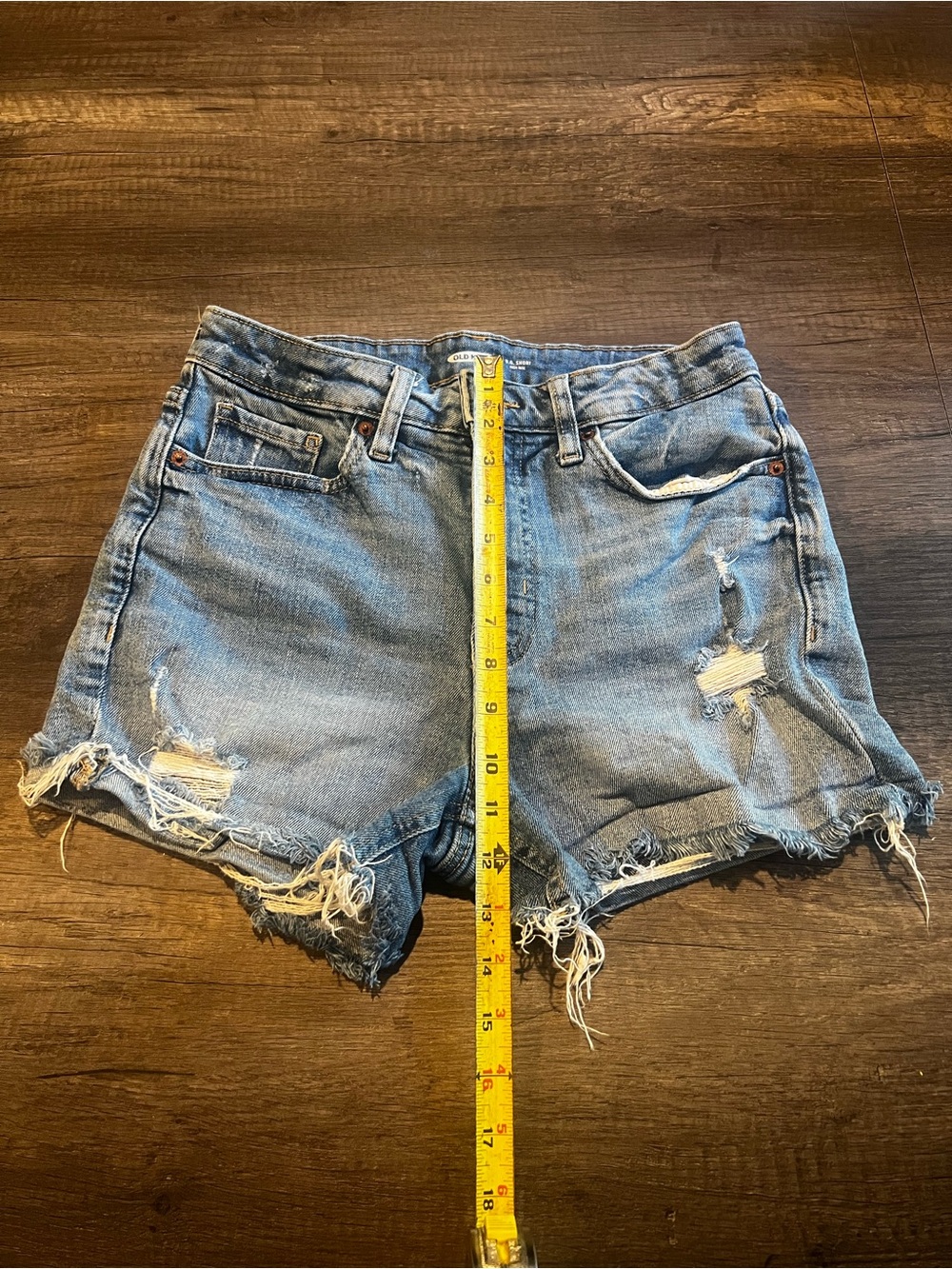 Distressed High-Waist Denim Shorts in Light Blue